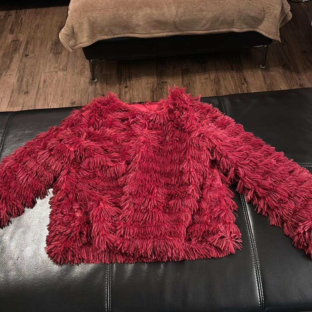 Faux fur jacket burgundy